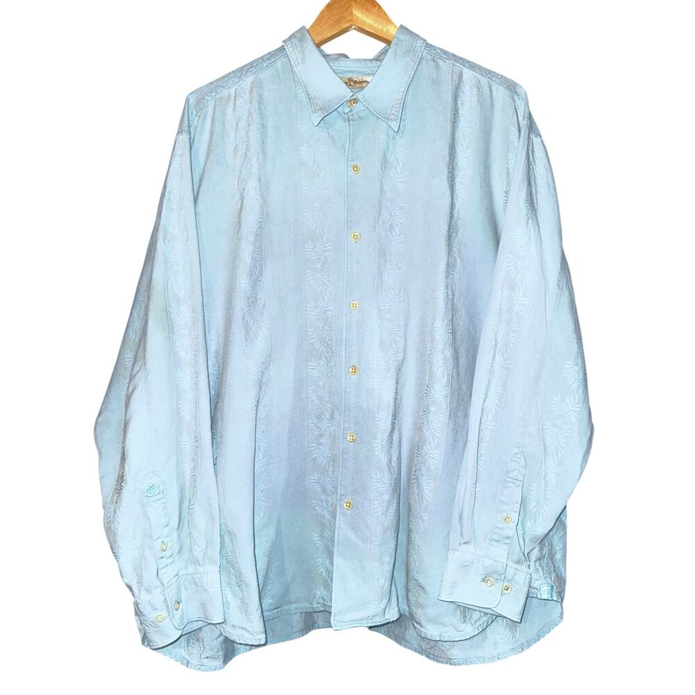 Tommy Bahama Embroidered Silk Blend Button Down Shirt Mens XXL Tropical Hawaiian